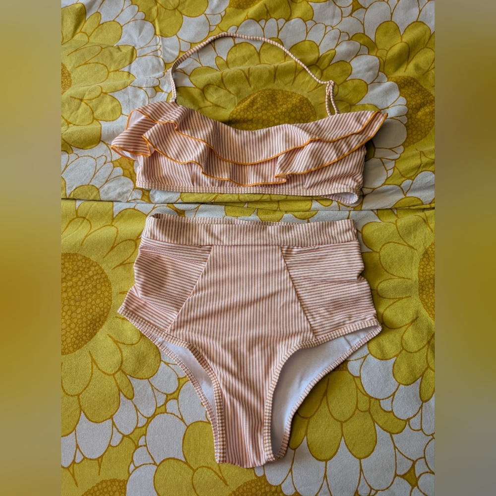 Striped Ruffle Bikini Set